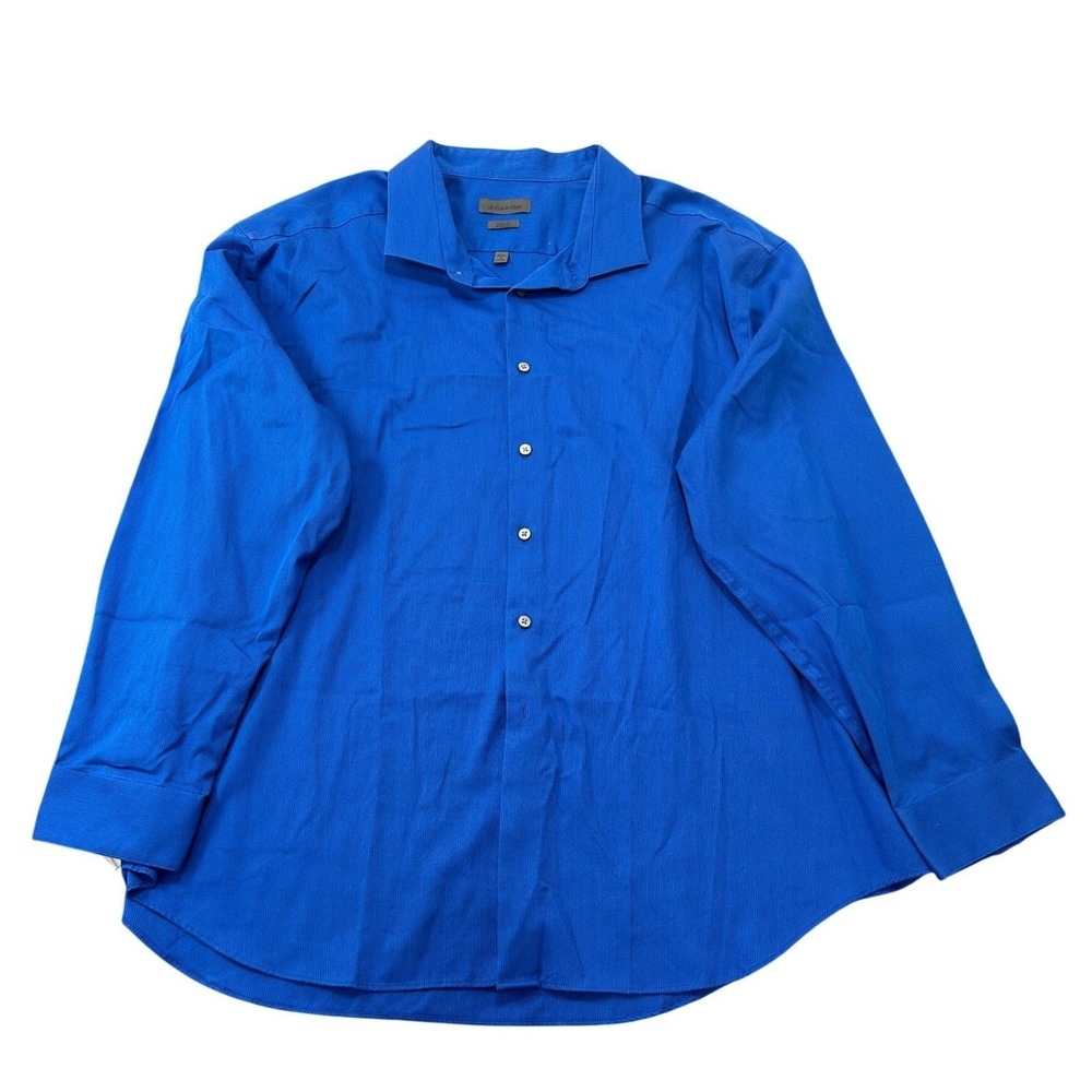 Calvin Klein Mens Slim Fit Non Iron Dress Shirt Blue Long Sleeve 20 34/35